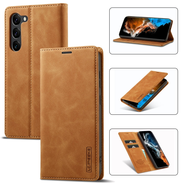 For Samsung Galaxy S24 5G LC.IMEEKE Strong Magnetism Microfiber Leather Phone Case(Brown) - Galaxy S24 5G Cases by LC.IMEEKE | Online Shopping UK | buy2fix