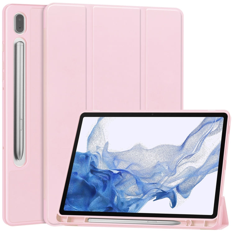 For Samsung Galaxy Tab S9 3-Fold Pure Color TPU Smart Leather Tablet Case with Pen Slot(Pink) - Galaxy Tab S9 Cases by buy2fix | Online Shopping UK | buy2fix