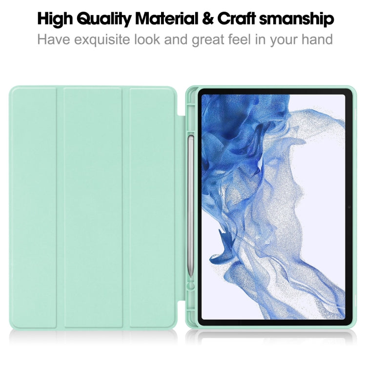 For Samsung Galaxy Tab S9 3-Fold Pure Color TPU Smart Leather Tablet Case with Pen Slot(Mint Green) - Galaxy Tab S9 Cases by buy2fix | Online Shopping UK | buy2fix