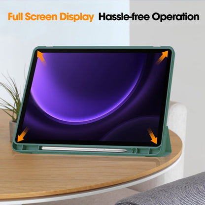 For Samsung Galaxy Tab S9 FE 3-Fold Pure Color TPU Smart Leather Tablet Case with Pen Slot(Dark Green) - Galaxy Tab S9 FE by buy2fix | Online Shopping UK | buy2fix