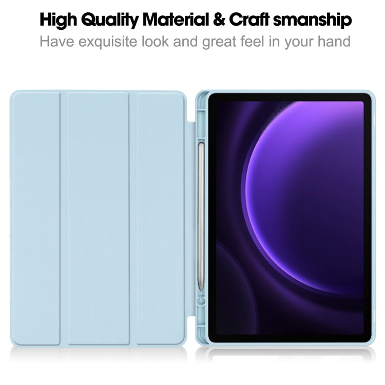 For Samsung Galaxy Tab S9 FE 3-Fold Pure Color TPU Smart Leather Tablet Case with Pen Slot(Light Blue) - Galaxy Tab S9 FE by buy2fix | Online Shopping UK | buy2fix