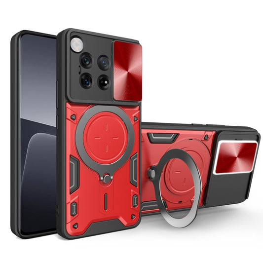 For OnePlus 12 5G Global CD Texture Sliding Camshield Magnetic Holder Phone Case(Red) - OnePlus Cases by buy2fix | Online Shopping UK | buy2fix