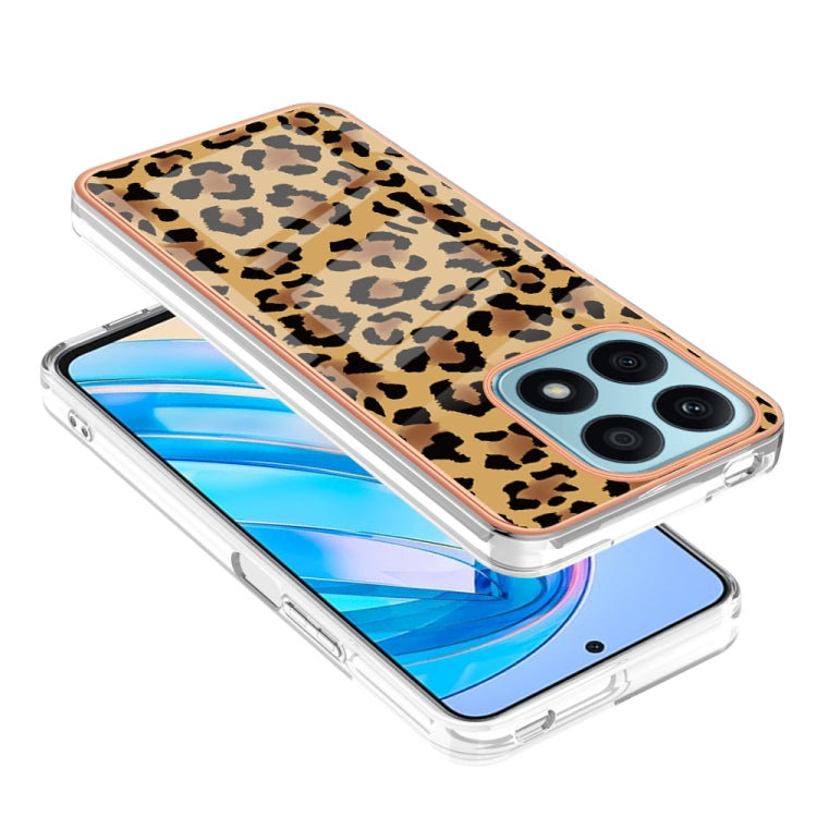 For Honor X8a Electroplating Marble Dual-side IMD Phone Case(Leopard Print) - Honor Cases by buy2fix | Online Shopping UK | buy2fix