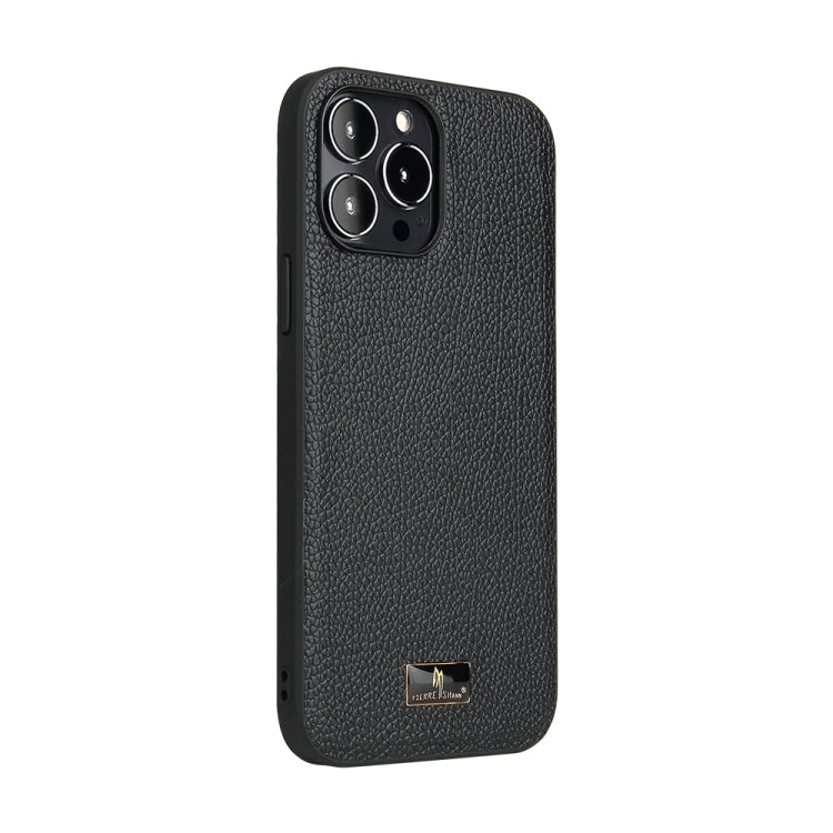 For iPhone 15 Pro Max Fierre Shann Leather Texture Phone Back Cover Case(Lychee Black) - iPhone 15 Pro Max Cases by FIERRE SHANN | Online Shopping UK | buy2fix