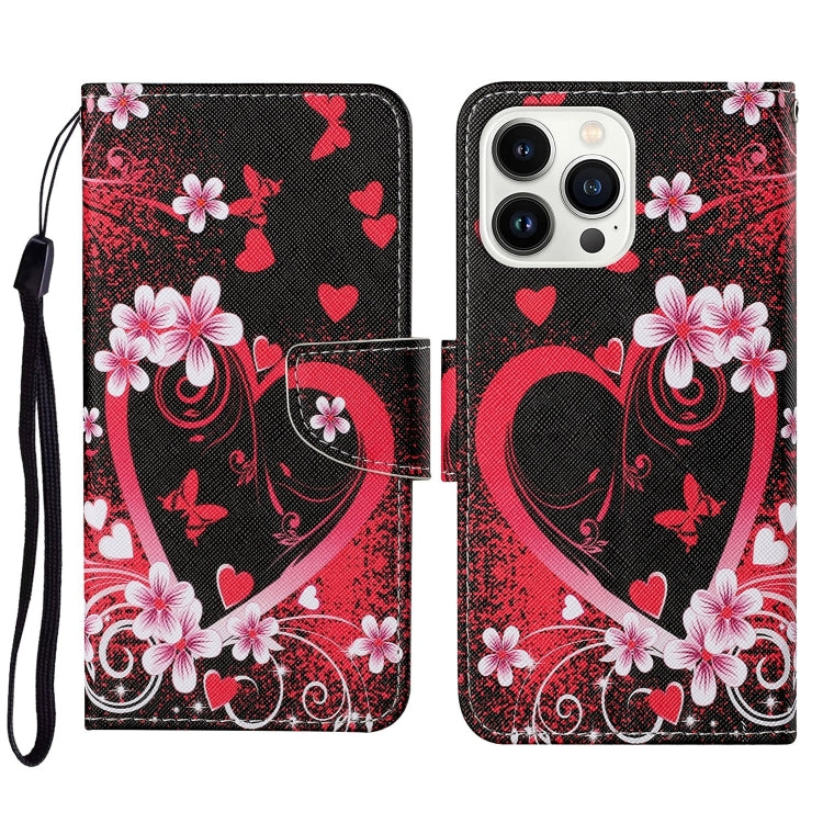 For iPhone 16 Pro Max 3D Colored Drawing Flip Leather Phone Case(Red Heart) - iPhone 16 Pro Max Cases by buy2fix | Online Shopping UK | buy2fix