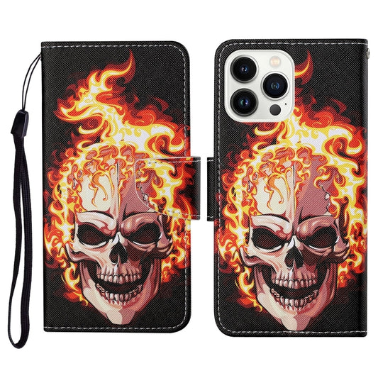 For iPhone 16 Pro 3D Colored Drawing Flip Leather Phone Case(Flame Skull) - iPhone 16 Pro Cases by buy2fix | Online Shopping UK | buy2fix