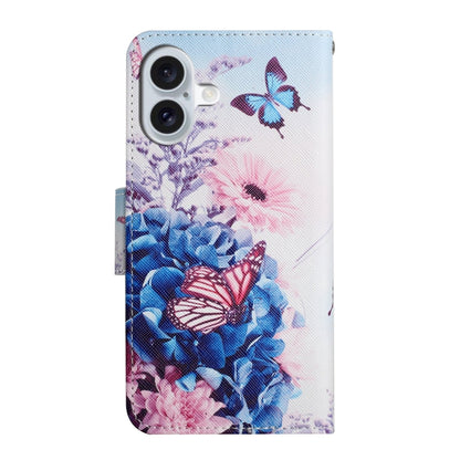 For iPhone 16 3D Colored Drawing Flip Leather Phone Case(Purple butterfly) - iPhone 16 Cases by buy2fix | Online Shopping UK | buy2fix