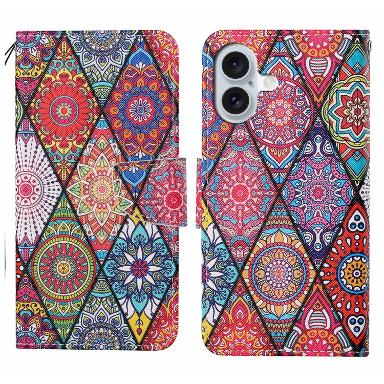 For iPhone 16 3D Colored Drawing Flip Leather Phone Case(Rhombus Totem) - iPhone 16 Cases by buy2fix | Online Shopping UK | buy2fix