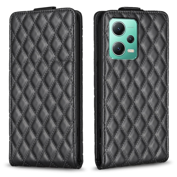 For Redmi Note 12 5G Global Diamond Lattice Vertical Flip Leather Phone Case(Black) - Xiaomi Cases by buy2fix | Online Shopping UK | buy2fix