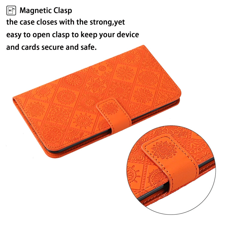 For iPhone 16 Plus Ethnic Style Embossed Pattern Leather Phone Case(Orange) - iPhone 16 Plus Cases by buy2fix | Online Shopping UK | buy2fix