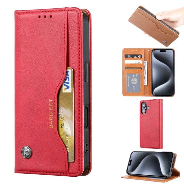 For iPhone 16 Plus Knead Skin Texture Flip Leather Phone Case(Red) - iPhone 16 Plus Cases by buy2fix | Online Shopping UK | buy2fix