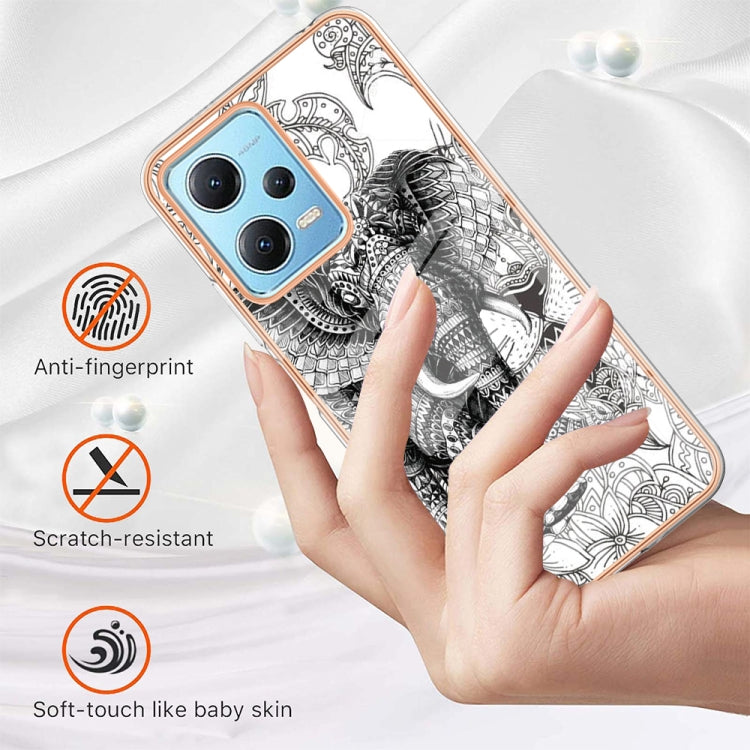 For Xiaomi Redmi Note 12 5G Global Electroplating Marble Dual-side IMD Phone Case(Totem Elephant) - Xiaomi Cases by buy2fix | Online Shopping UK | buy2fix