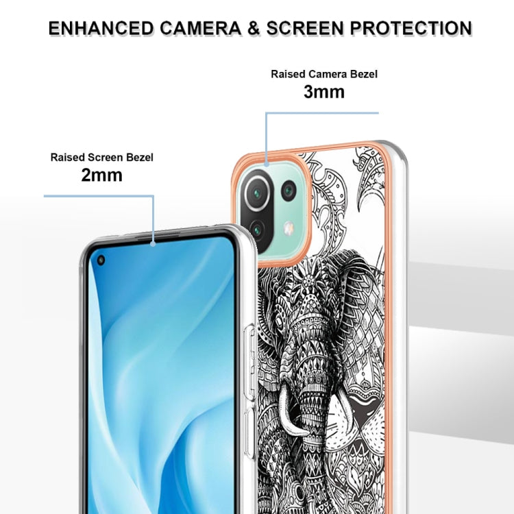 For Xiaomi 11 Lite Electroplating Marble Dual-side IMD Phone Case(Totem Elephant) - Xiaomi Cases by buy2fix | Online Shopping UK | buy2fix