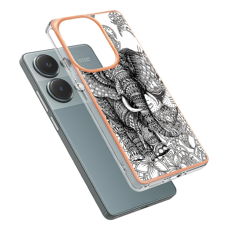 For Xiaomi Redmi Note 13 Pro 4G/Poco M6 Pro 4G Electroplating Marble Dual-side IMD Phone Case(Totem Elephant) - Note 13 Pro Cases by buy2fix | Online Shopping UK | buy2fix