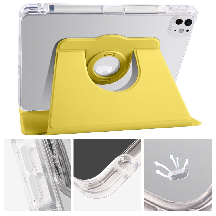 For iPad Pro 11 2024 Clear Acrylic 360 Rotation Detachable Leather Tablet Case(Yellow) - iPad Pro 11 2024 Cases by buy2fix | Online Shopping UK | buy2fix