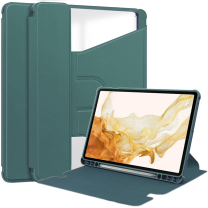 For Samsung Galaxy Tab S9 360 Rotation Transparent Smart Leather Case(Dark Green) - Galaxy Tab S9 Cases by buy2fix | Online Shopping UK | buy2fix