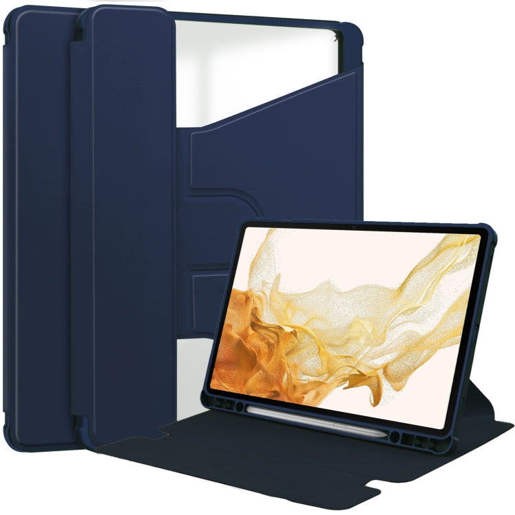 For Samsung Galaxy Tab S9 360 Rotation Transparent Smart Leather Case(Dark Blue) - Galaxy Tab S9 Cases by buy2fix | Online Shopping UK | buy2fix