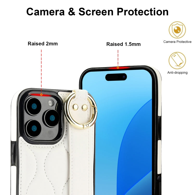 For iPhone 16 Pro Non-slip Full Coverage Ring PU Phone Case with Wristband(White) - iPhone 16 Pro Cases by buy2fix | Online Shopping UK | buy2fix