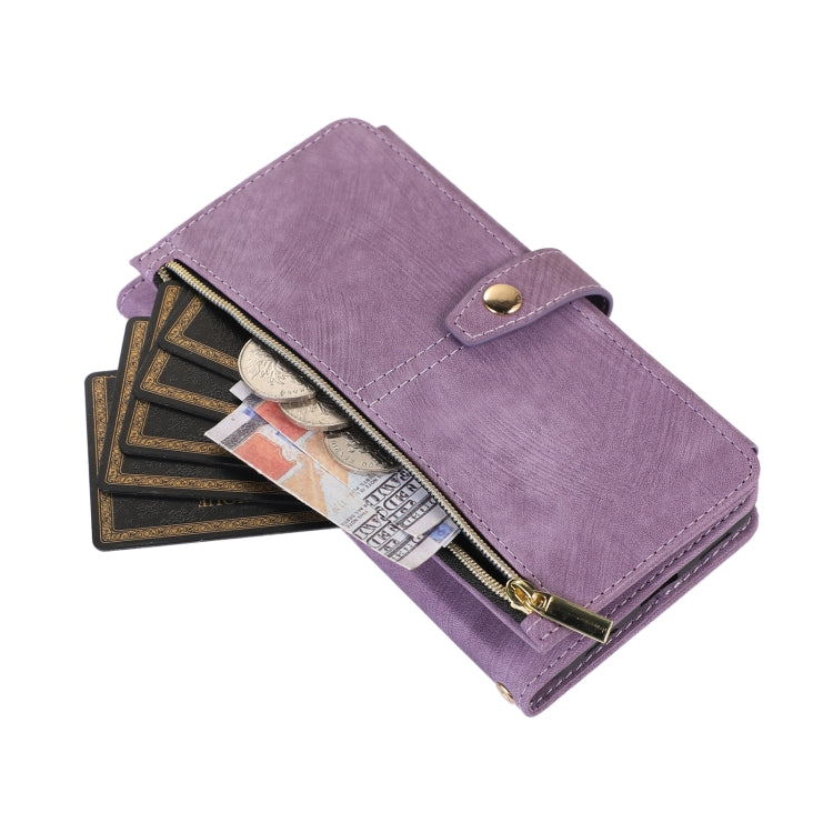 For Google Pixel 6a Dream 9-Card Wallet Zipper Bag Leather Phone Case(Purple) - Google Cases by buy2fix | Online Shopping UK | buy2fix