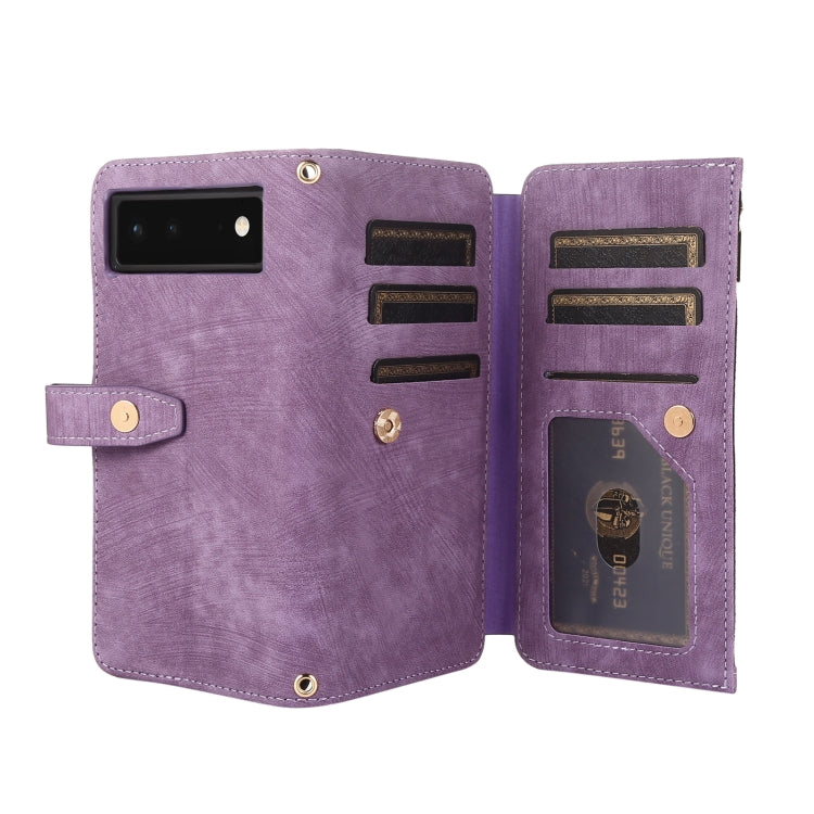 For Google Pixel 6 Dream 9-Card Wallet Zipper Bag Leather Phone Case(Purple) - Google Cases by buy2fix | Online Shopping UK | buy2fix