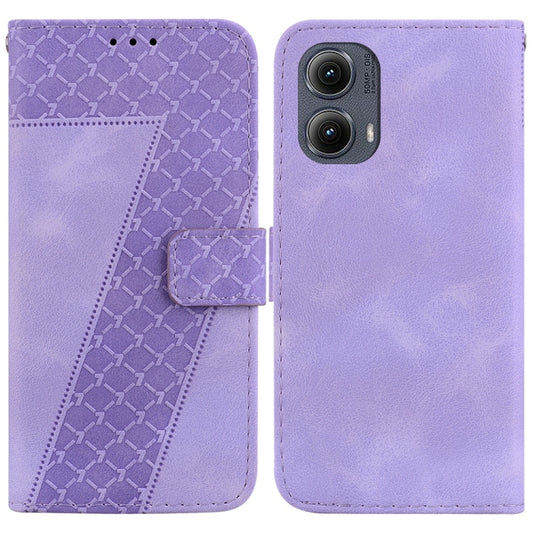 For Motorola Edge 2024 Seven-shaped Embossed Leather Phone Case(Purple) - Motorola Cases by buy2fix | Online Shopping UK | buy2fix