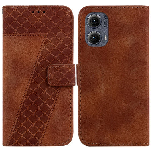 For Motorola Edge 2024 Seven-shaped Embossed Leather Phone Case(Brown) - Motorola Cases by buy2fix | Online Shopping UK | buy2fix