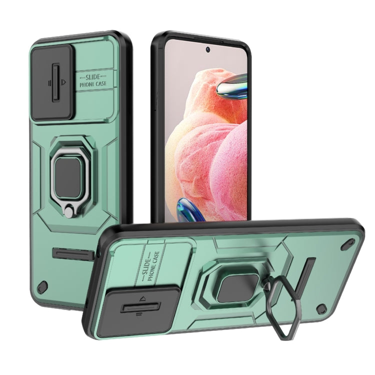 For Xiaomi Redmi Note 12 4G Global Sliding Camshield TPU + PC Shockproof Phone Case with Holder(Green) - Xiaomi Cases by buy2fix | Online Shopping UK | buy2fix