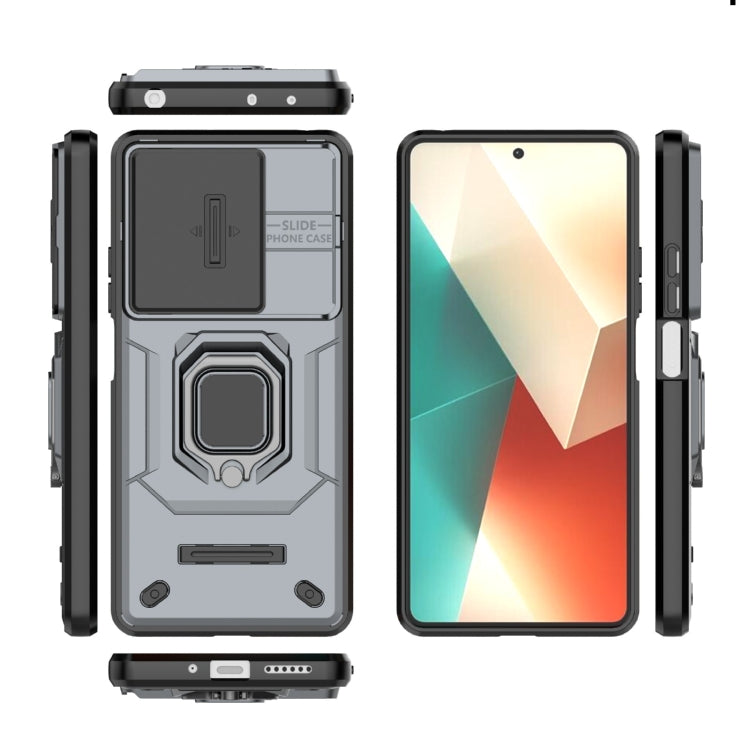 For Xiaomi Redmi Note 13 5G Sliding Camshield TPU + PC Shockproof Phone Case with Holder(Grey) - Note 13 Cases by buy2fix | Online Shopping UK | buy2fix