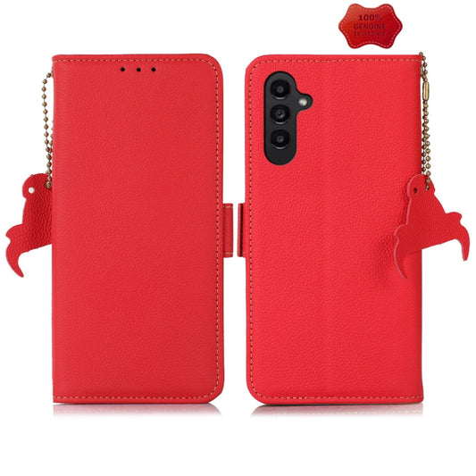 For Samsung Galaxy M34 5G Side-Magnetic TJ Genuine Leather RFID Phone Case(Red) - Galaxy Phone Cases by buy2fix | Online Shopping UK | buy2fix