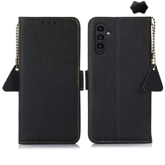 For Samsung Galaxy A15 Side-Magnetic TJ Genuine Leather RFID Phone Case(Black) - Galaxy Phone Cases by buy2fix | Online Shopping UK | buy2fix