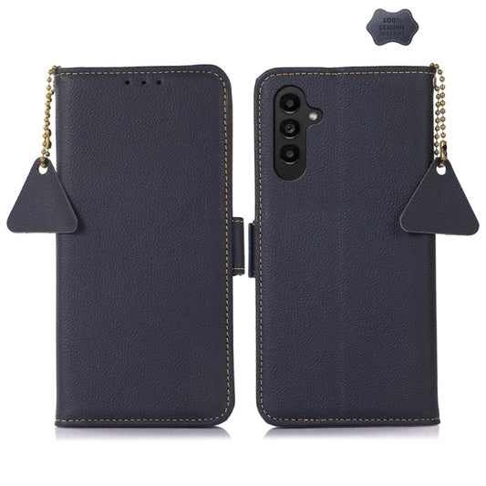 For Samsung Galaxy S24+ Side-Magnetic TJ Genuine Leather RFID Phone Case(Blue) - Galaxy Phone Cases by buy2fix | Online Shopping UK | buy2fix