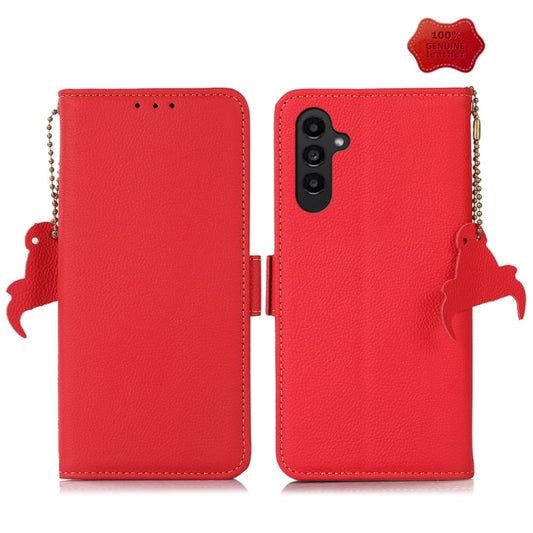 For Samsung Galaxy A05s Side-Magnetic TJ Genuine Leather RFID Phone Case(Red) - Galaxy Phone Cases by buy2fix | Online Shopping UK | buy2fix