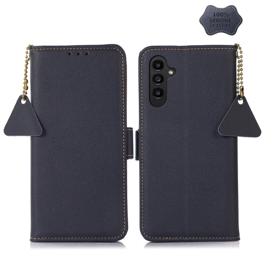 For Samsung Galaxy A05s Side-Magnetic TJ Genuine Leather RFID Phone Case(Blue) - Galaxy Phone Cases by buy2fix | Online Shopping UK | buy2fix