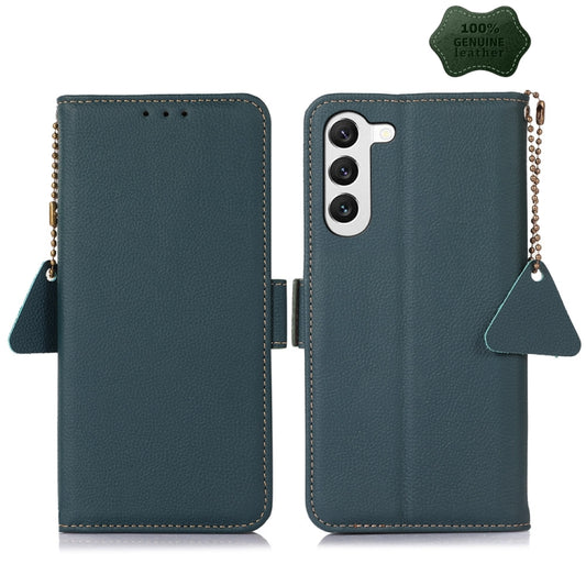 For Samsung Galaxy A35 5G Side-Magnetic TJ Genuine Leather RFID Phone Case(Green) - Galaxy Phone Cases by buy2fix | Online Shopping UK | buy2fix