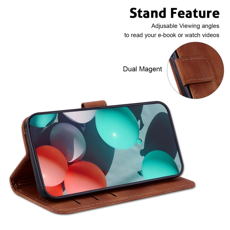 For OPPO A38 4G / A18 7-shaped Embossed Leather Phone Case(Brown) - A38 Cases by buy2fix | Online Shopping UK | buy2fix