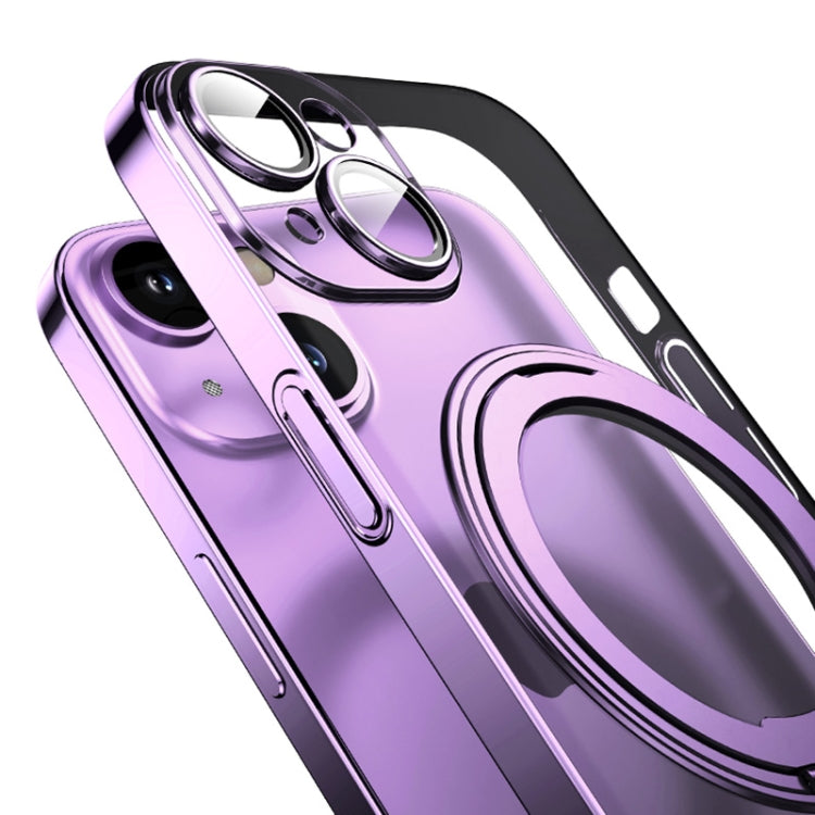 For iPhone 14 Plus Electroplated 360 Degree Bracket MagSafe Magnetic Phone Case(Transparent Purple) - iPhone 14 Plus Cases by buy2fix | Online Shopping UK | buy2fix