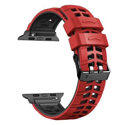 For Apple Watch Series 8 41mm Twill Dual-row Buckle Silicone Watch Band(Red Black) - Watch Bands by buy2fix | Online Shopping UK | buy2fix