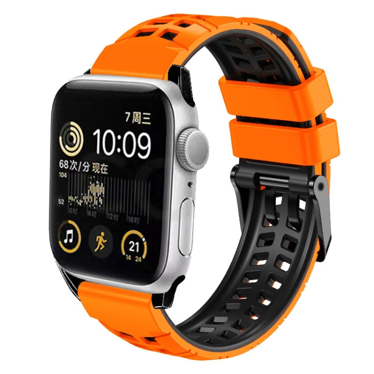 For Apple Watch Series 6 44mm Twill Dual-row Buckle Silicone Watch Band(Orange Black) - Watch Bands by buy2fix | Online Shopping UK | buy2fix