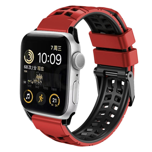 For Apple Watch Series 5 40mm Twill Dual-row Buckle Silicone Watch Band(Red Black) - Watch Bands by buy2fix | Online Shopping UK | buy2fix