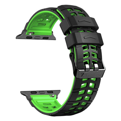 For Apple Watch Series 2 38mm Twill Dual-row Buckle Silicone Watch Band(Black Green) - Watch Bands by buy2fix | Online Shopping UK | buy2fix