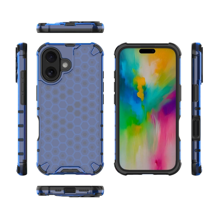 For iPhone 16 Honeycomb Shockproof Phone Case(Blue) - iPhone 16 Cases by buy2fix | Online Shopping UK | buy2fix