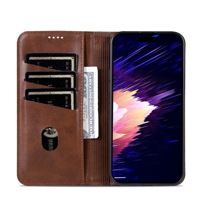 For iPhone 16 AZNS Magnetic Calf Texture Flip Leather Phone Case(Dark Brown) - iPhone 16 Cases by AZNS | Online Shopping UK | buy2fix