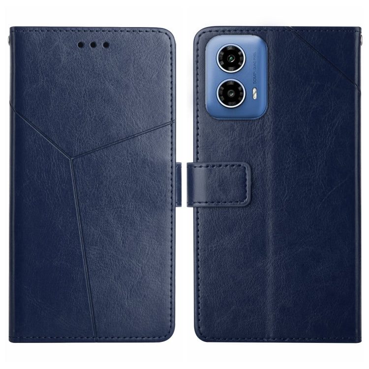 For Motorola Moto G Stylus 5G 2024 HT01 Y-shaped Pattern Flip Leather Phone Case(Blue) - Motorola Cases by buy2fix | Online Shopping UK | buy2fix