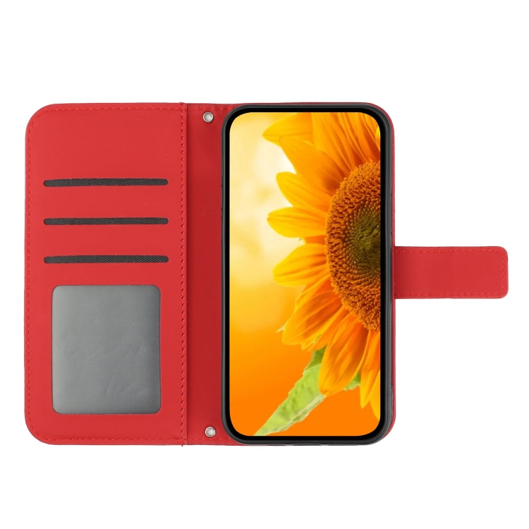 For Motorola Edge 5G 2024 HT04 Skin Feel Sun Flower Embossed Flip Leather Phone Case with Lanyard(Red) - Motorola Cases by buy2fix | Online Shopping UK | buy2fix