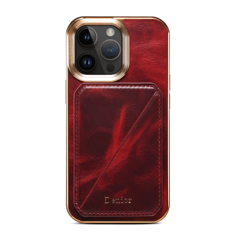 For iPhone 15 Pro Max Denior Oil Wax Leather Electroplating Card Slot Holder Phone Case(Red) - iPhone 15 Pro Max Cases by Denior | Online Shopping UK | buy2fix