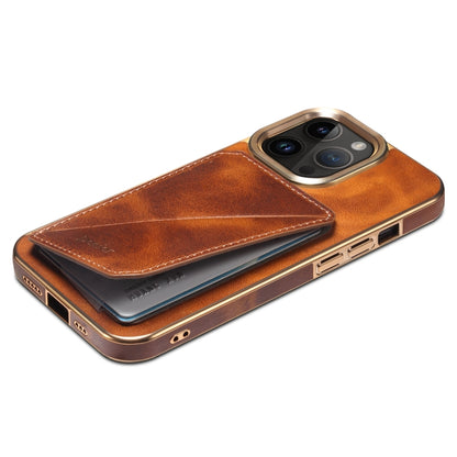 For iPhone 15 Pro Max Denior Oil Wax Leather Electroplating Card Slot Holder Phone Case(Brown) - iPhone 15 Pro Max Cases by Denior | Online Shopping UK | buy2fix