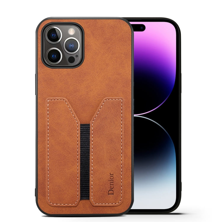 For iPhone 15 Pro Max Denior DV Elastic Card Slot PU Back Cover Phone Case(Brown) - iPhone 15 Pro Max Cases by Denior | Online Shopping UK | buy2fix