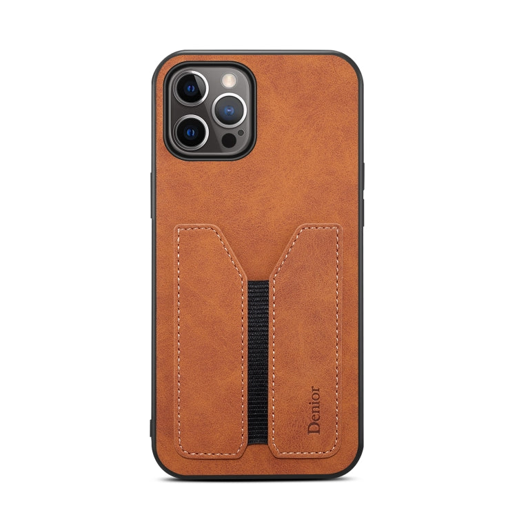 For iPhone 15 Pro Max Denior DV Elastic Card Slot PU Back Cover Phone Case(Brown) - iPhone 15 Pro Max Cases by Denior | Online Shopping UK | buy2fix