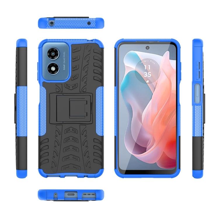 For Motorola Moto G Play 4G 2024 Tire Texture TPU + PC Phone Case with Holder(Blue) - Motorola Cases by buy2fix | Online Shopping UK | buy2fix