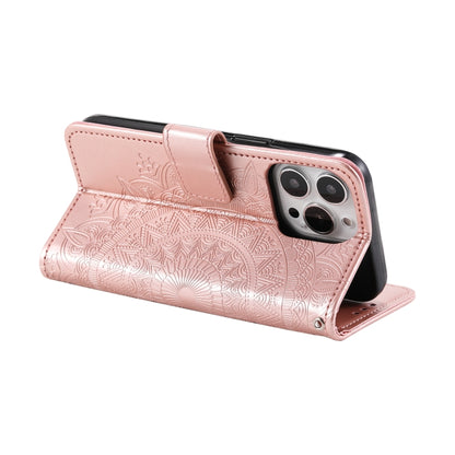 For iPhone 16 Pro Max Totem Flower Embossed Leather Phone Case(Rose Gold) - iPhone 16 Pro Max Cases by buy2fix | Online Shopping UK | buy2fix